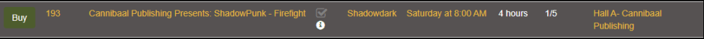 Event schedule for Cannibaal Publishing highlighting Shadowdark and ShadowPunk sessions at PAGE 3.