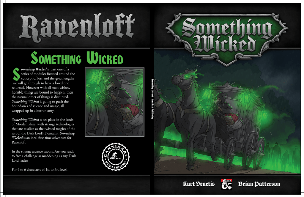 Cover image for 'Something Wicked' adventure module set in the Ravenloft universe, featuring a ghostly carriage and eerie green mist.